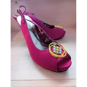 Candie's Peep Toe Pink Satin Sling back Heels 9
